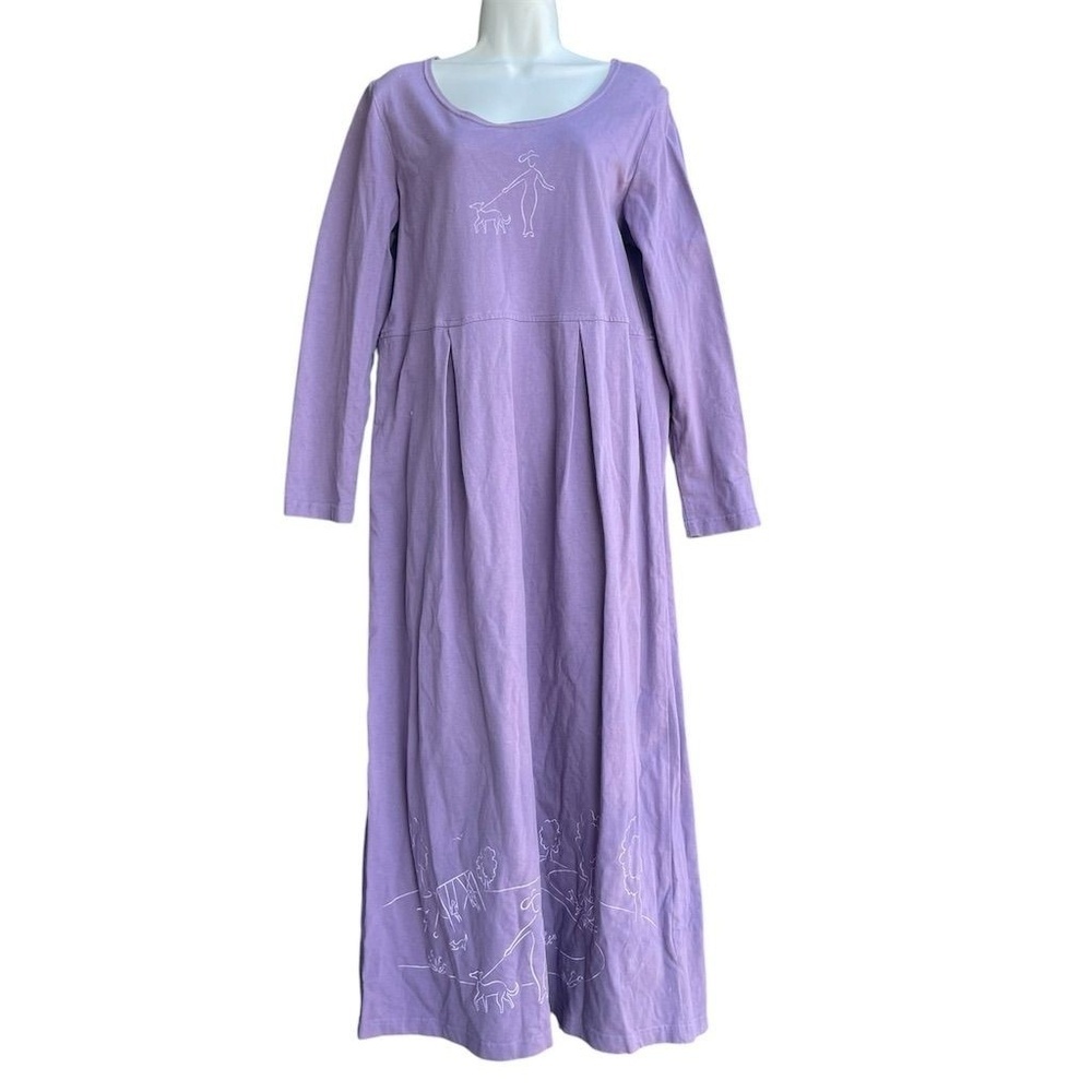 Vtg STUDIO EASE Artistic Maxi Dress Women's 10 Purple Long Sleeve Casual Chic